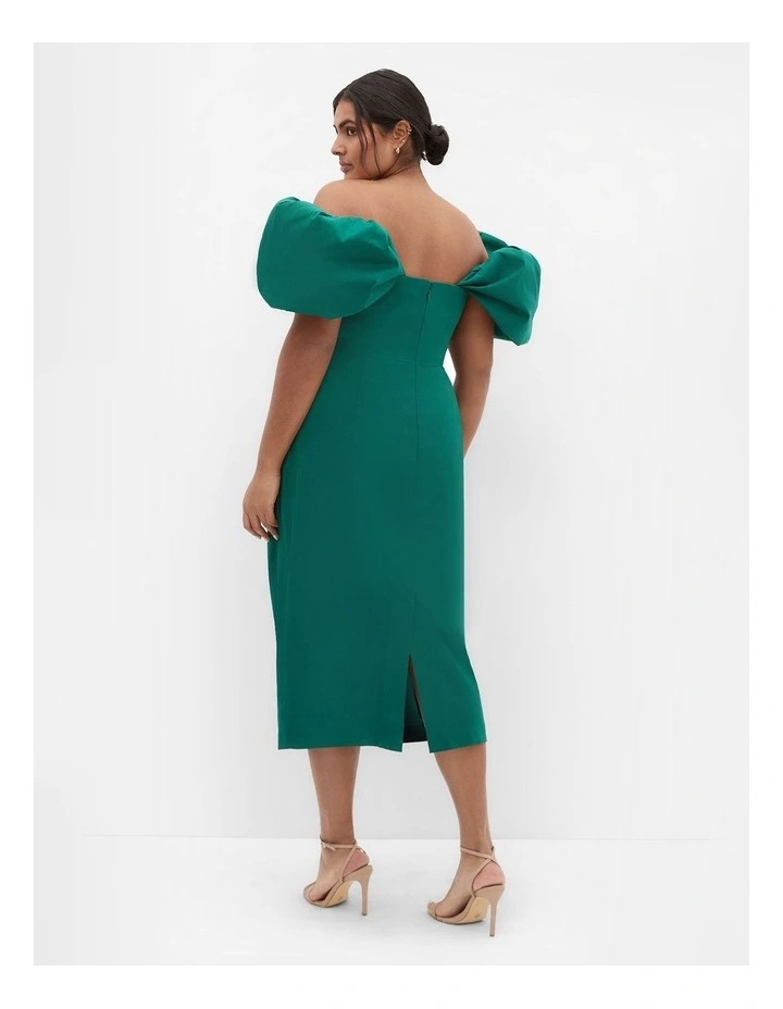 Elyse Off Shoulder Midi Dress in Emerald image 2