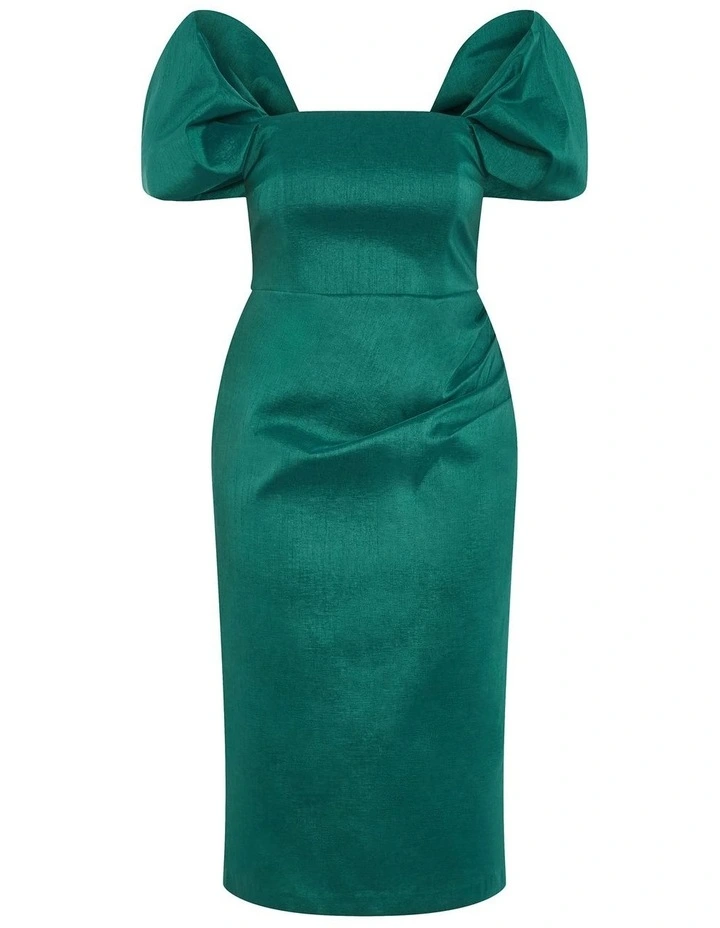 Elyse Off Shoulder Midi Dress in Emerald image 3