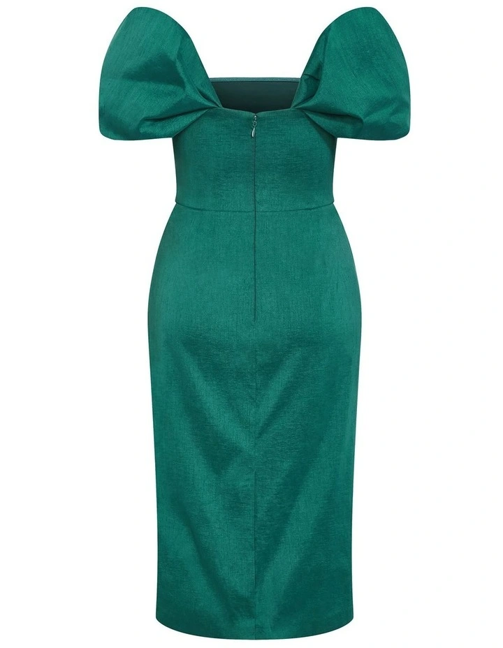 Elyse Off Shoulder Midi Dress in Emerald image 4