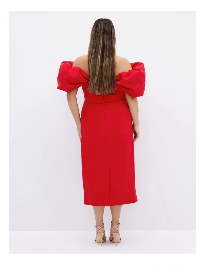 Elyse Off Shoulder Midi Dress in Red image 2