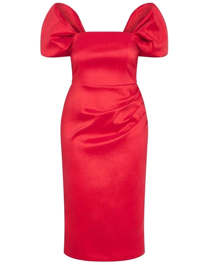 Elyse Off Shoulder Midi Dress in Red image 3