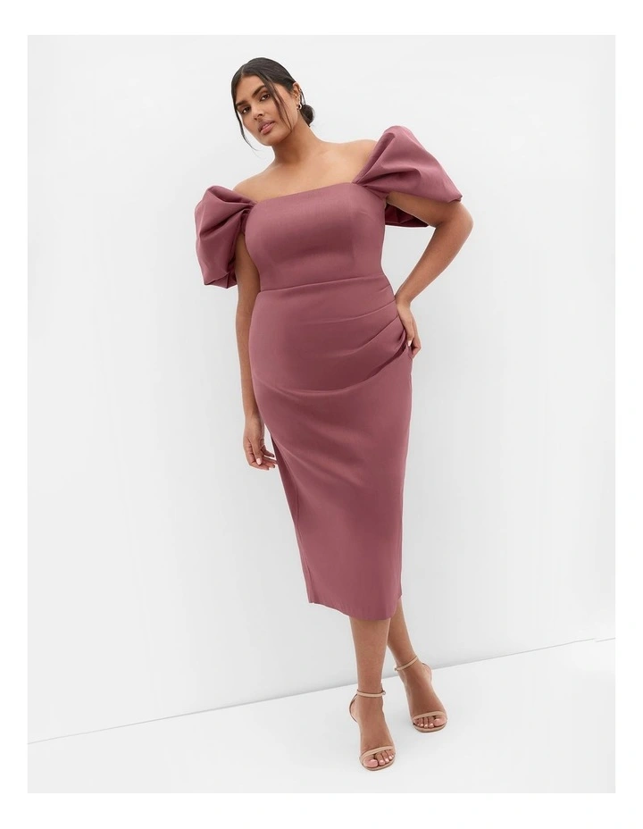 Elyse Off Shoulder Midi Dress in Roseberry image 1