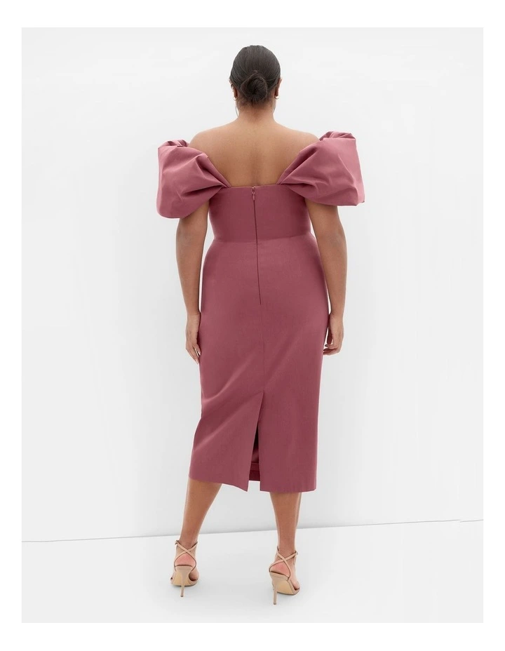 Elyse Off Shoulder Midi Dress in Roseberry image 2