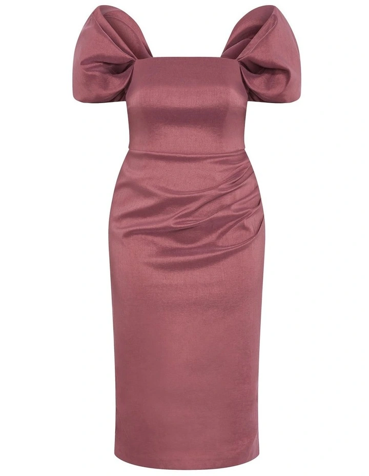 Elyse Off Shoulder Midi Dress in Roseberry image 3