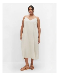Jayda V Neck Midi Dress in Neutral