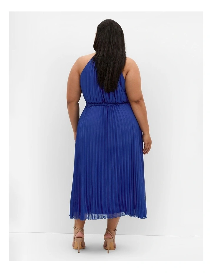 Ruby Halter Pleat Midi Dress in Lapis image 2