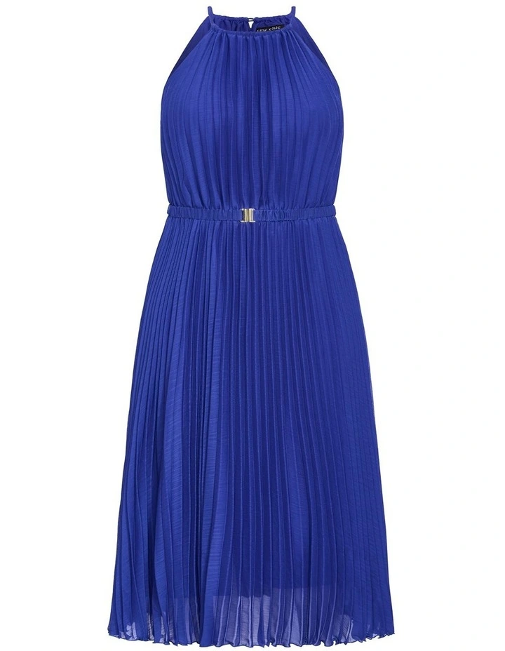 Ruby Halter Pleat Midi Dress in Lapis image 3