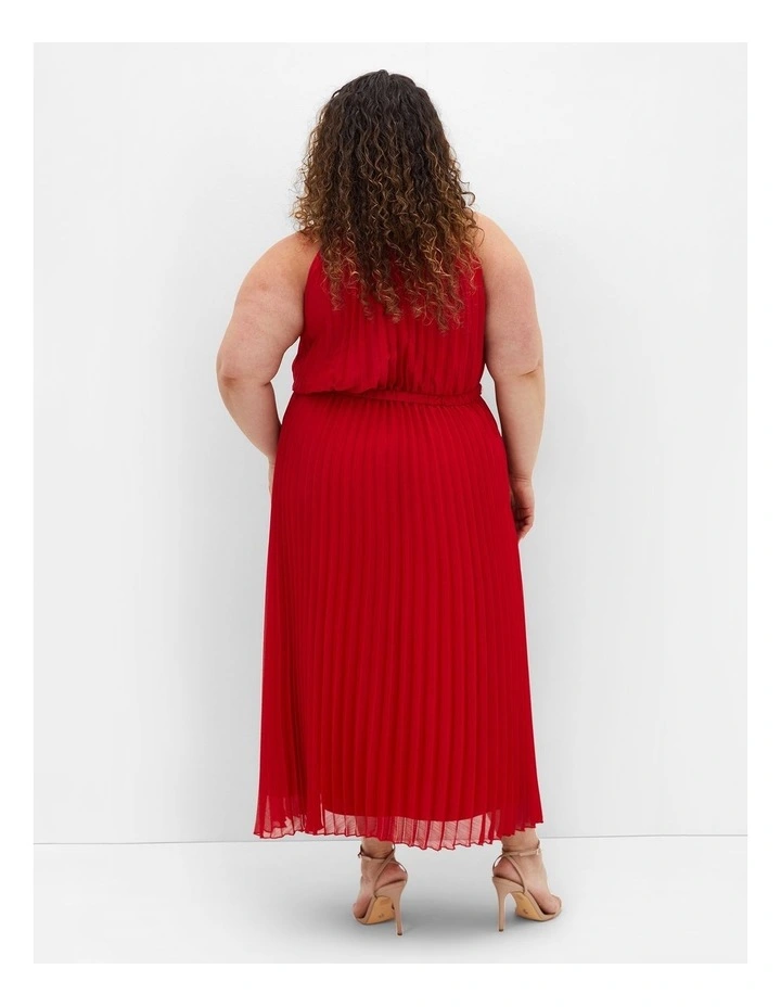 Ruby Halter Pleated Midi Dress in Red image 2