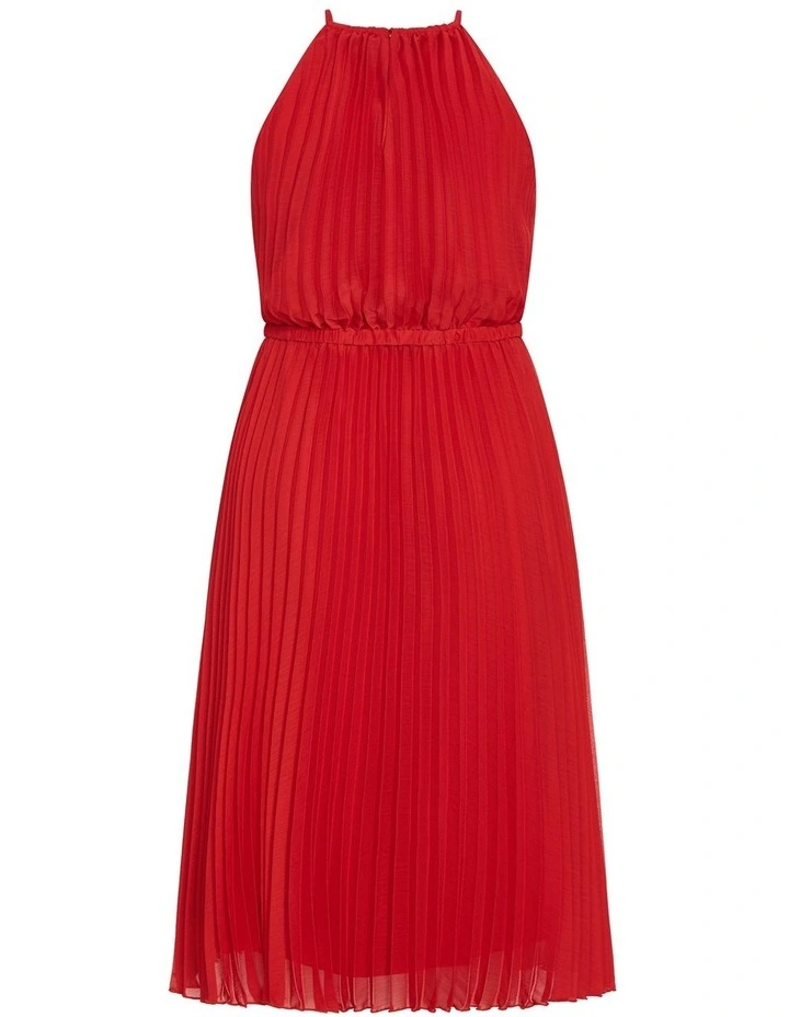 Ruby Halter Pleated Midi Dress in Red image 4