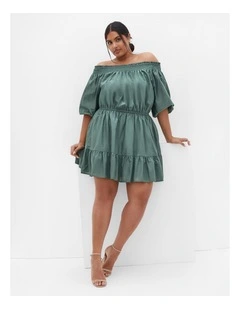Lorelai Off Shoulder Mini Dress in Khaki