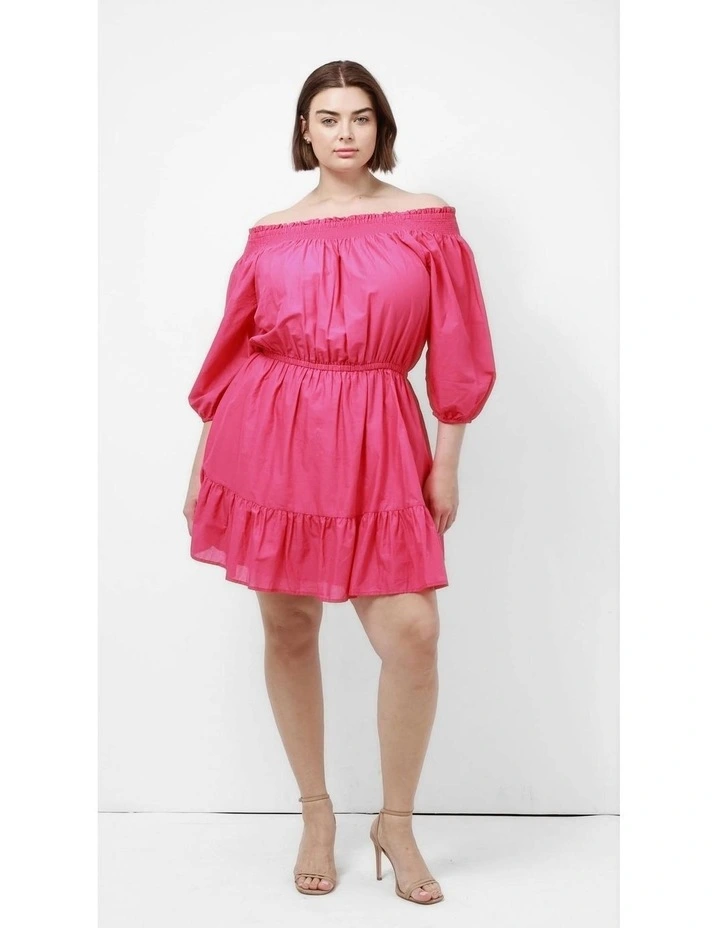 Lorelai Off Shoulder Mini Dress in Magenta image 6