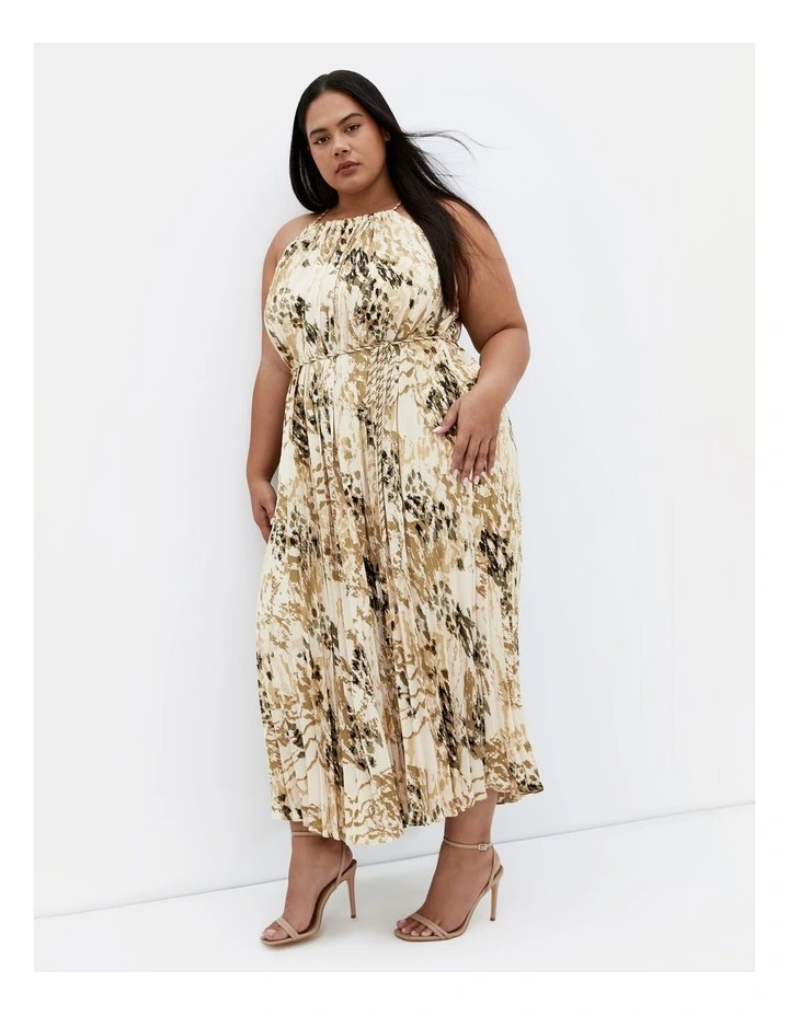 Tatum Print Pleat Maxi Dress in Natural image 1