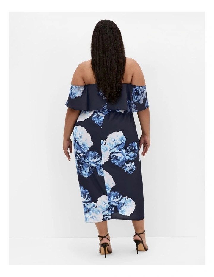 Gina Print Off Shoulder Dress in Blue Rose image 2