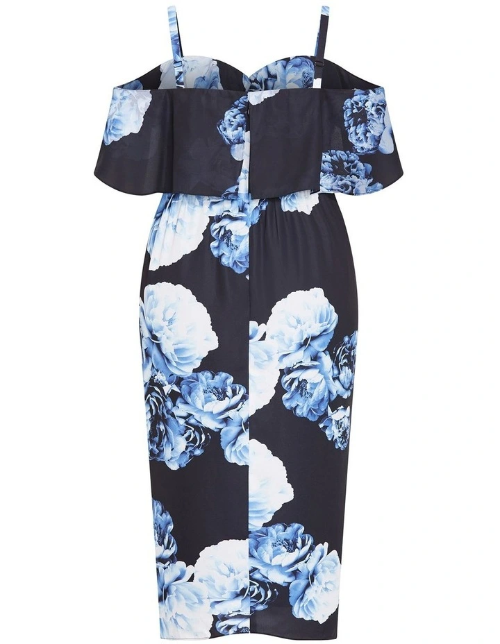 Gina Print Off Shoulder Dress in Blue Rose image 4
