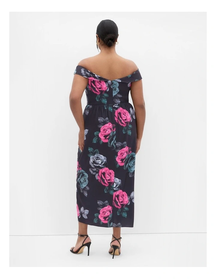 Claire Print Off Shoulder Dress in Black image 2