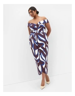 Claire Print Off Shoulder Dress in Cocoa