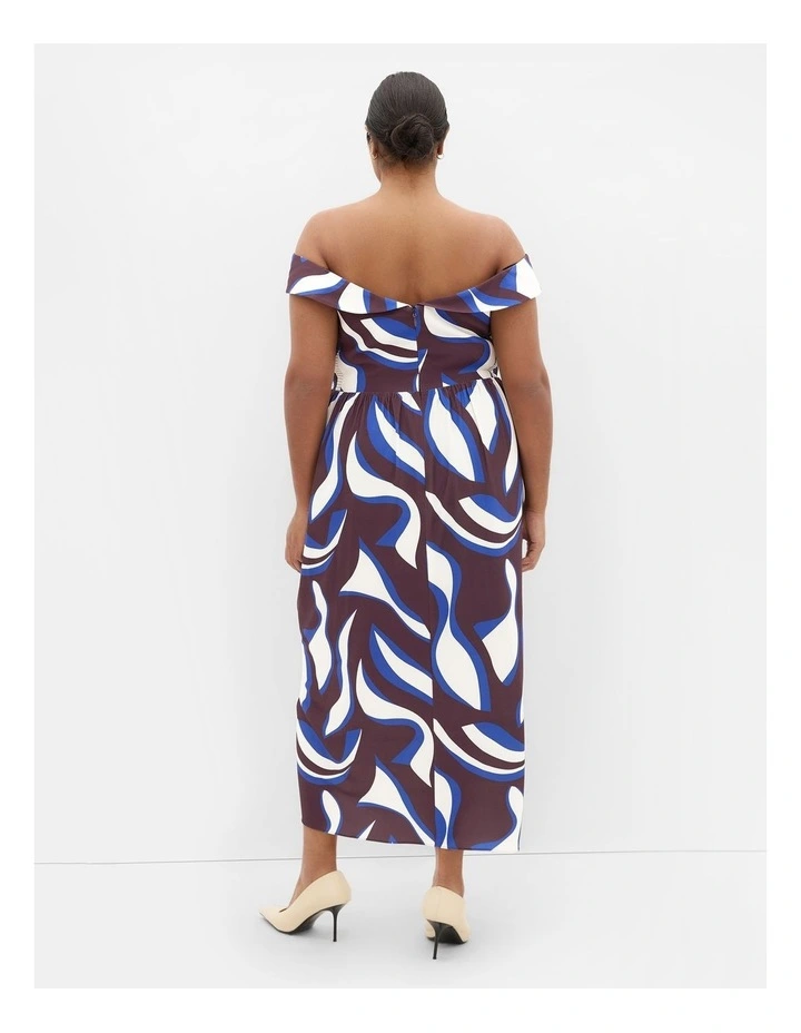 Claire Print Off Shoulder Dress in Cocoa image 2