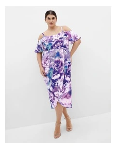 Floral Drape Midi Dress in Violet