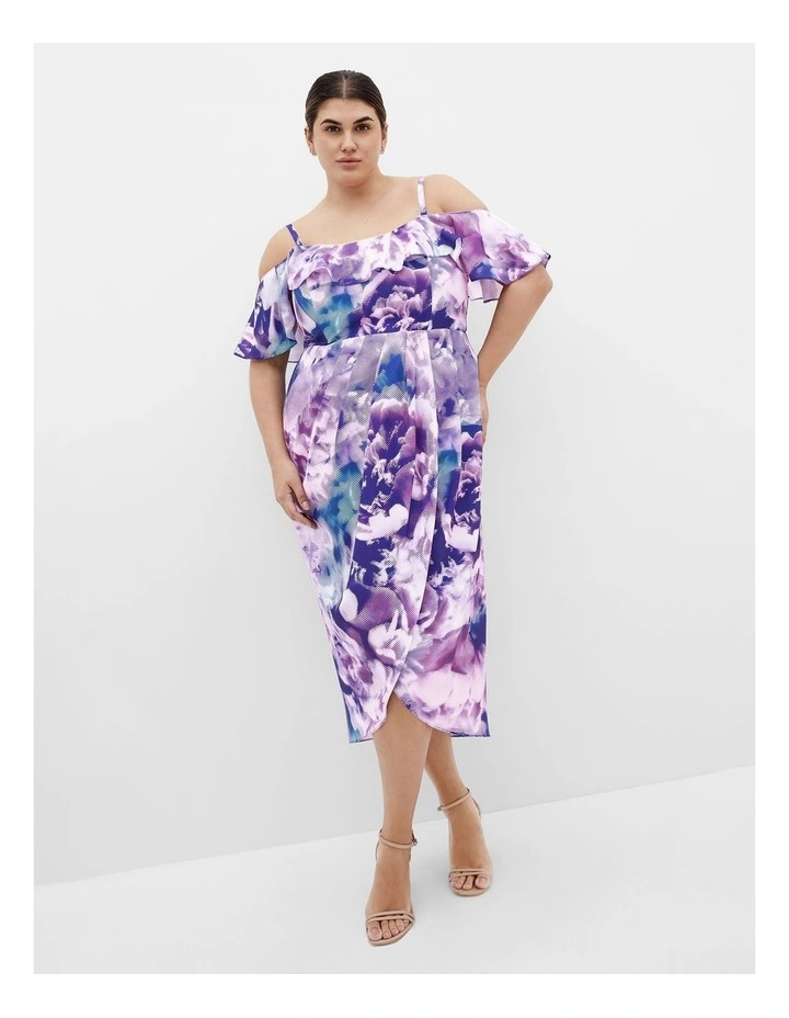 Floral Drape Midi Dress in Violet image 1