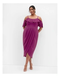 Flirtation Drape Midi Dress in Cerise