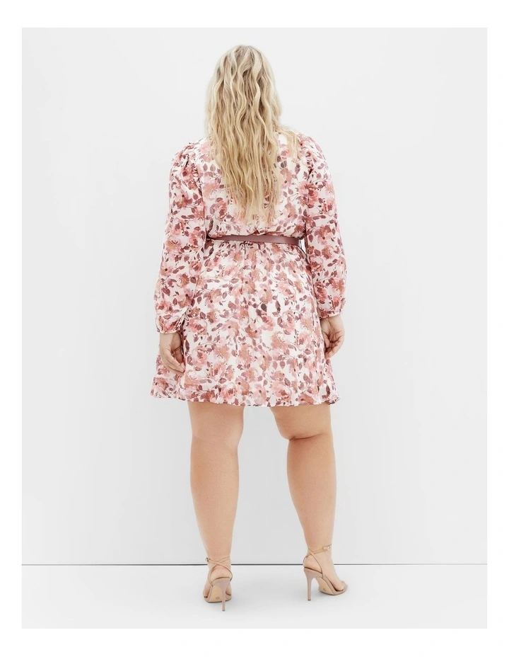 Madelynn Ruffle Sheer Sleeve Print Dress in Bisque image 2