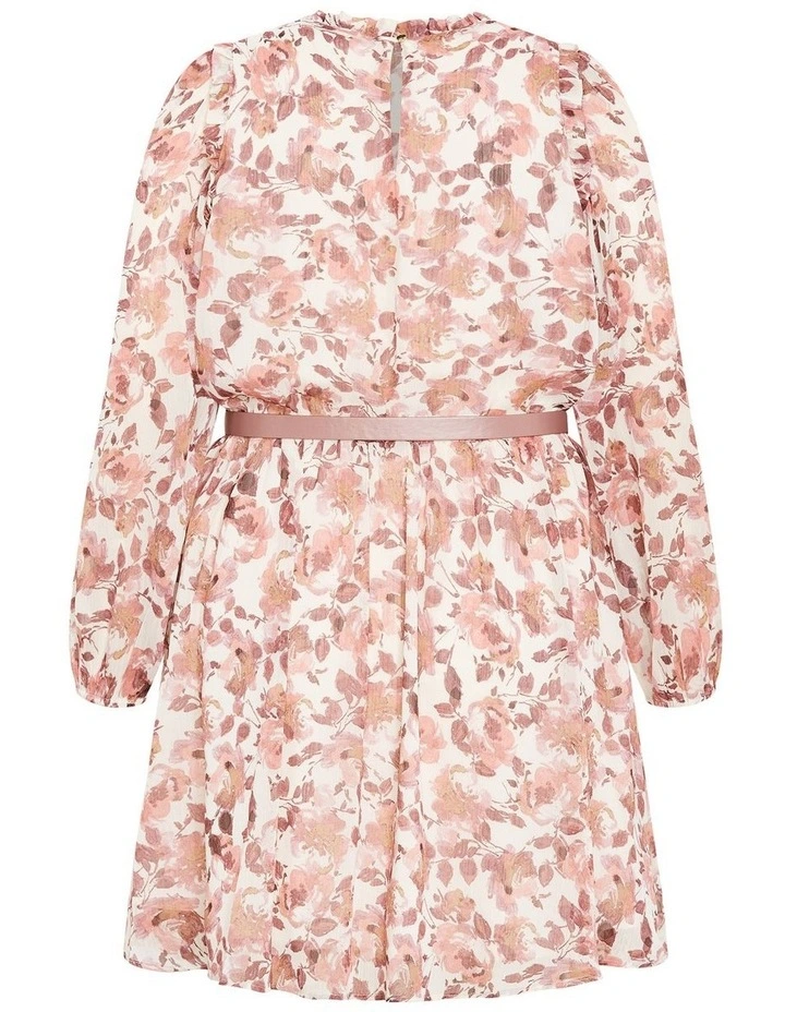 Madelynn Ruffle Sheer Sleeve Print Dress in Bisque image 3