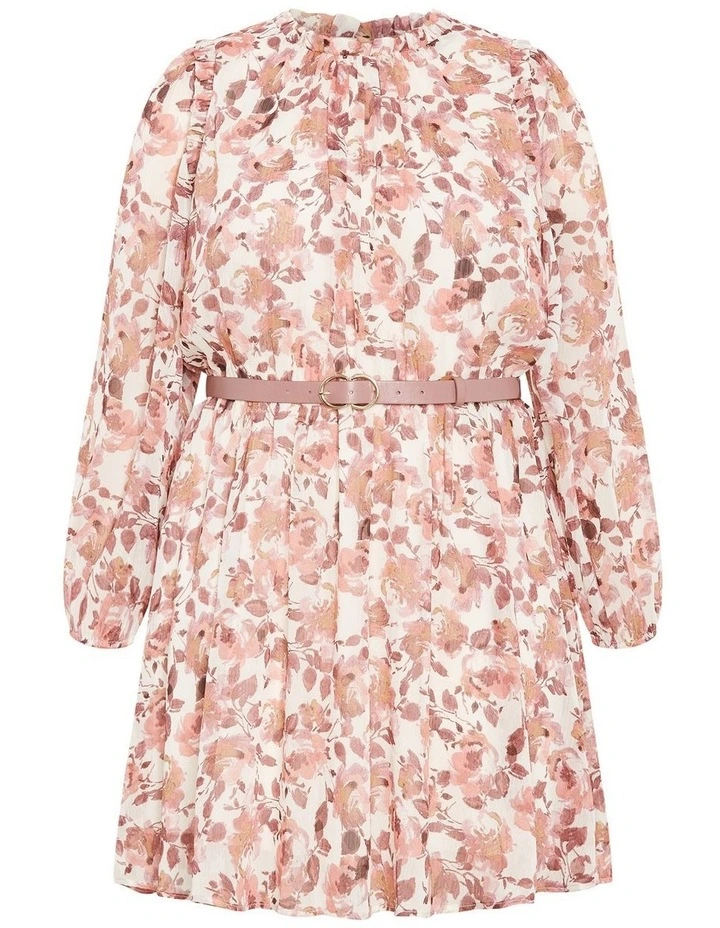 Madelynn Ruffle Sheer Sleeve Print Dress in Bisque image 4