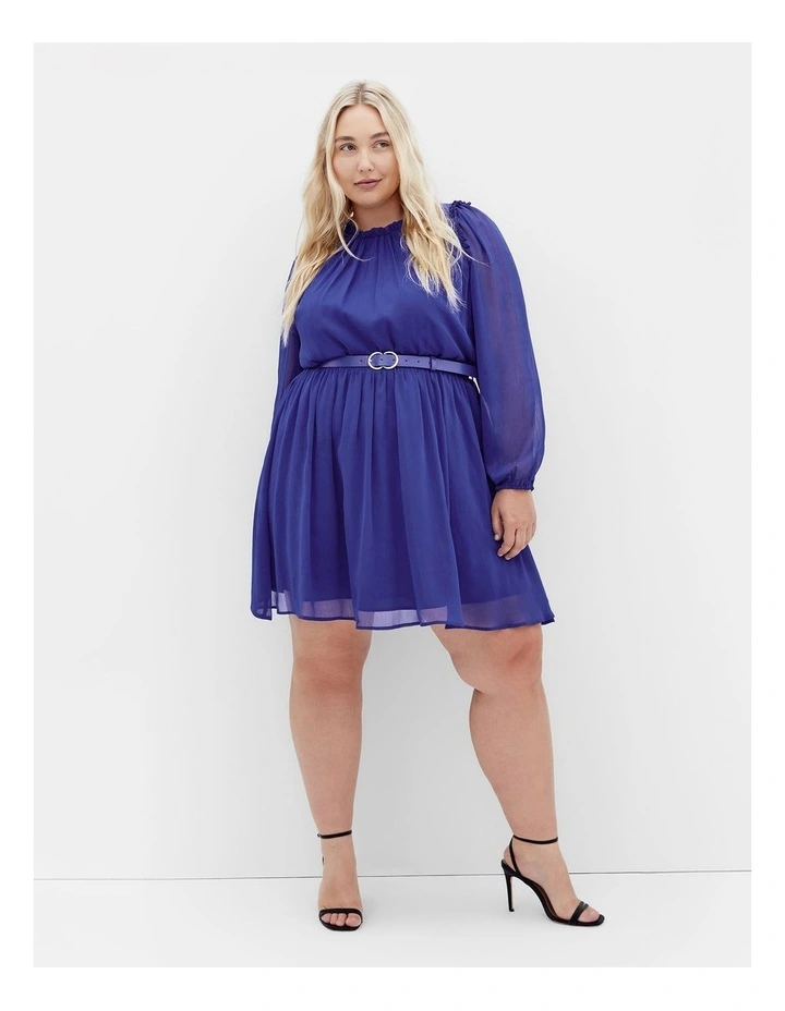 Madelynn Ruffle Sheer Sleeve Dress in Lapis image 1