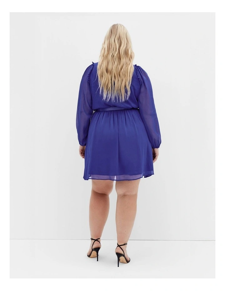 Madelynn Ruffle Sheer Sleeve Dress in Lapis image 2