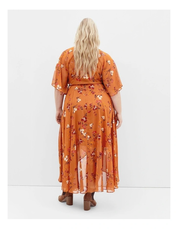 Enthral Maxi Chiffon Wrap Print Dress in Amber image 2