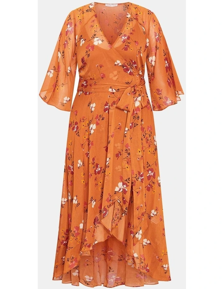 Enthral Maxi Chiffon Wrap Print Dress in Amber image 3
