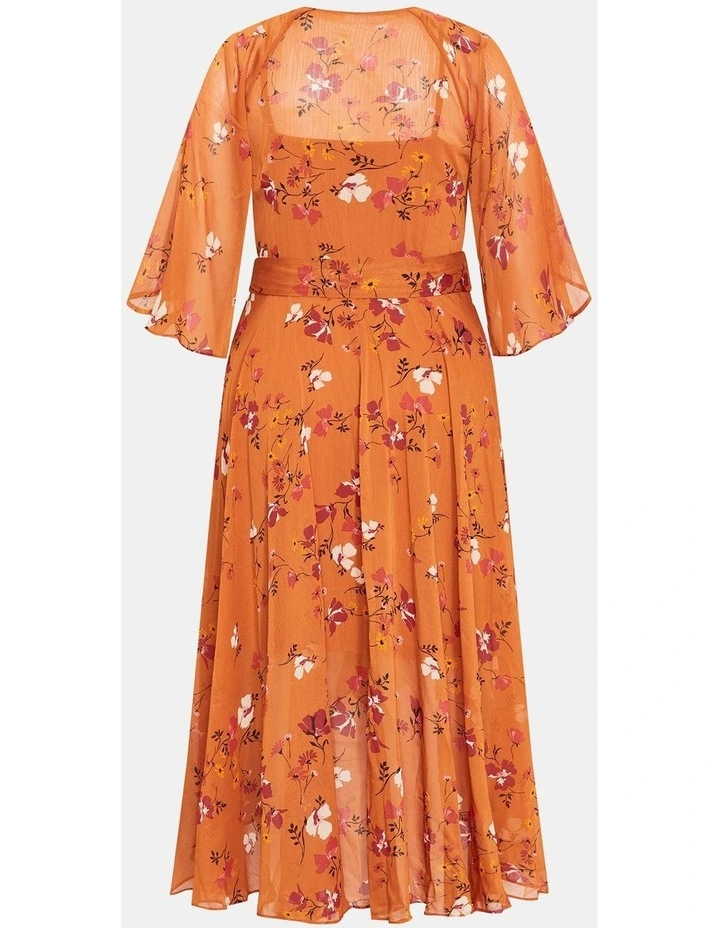 Enthral Maxi Chiffon Wrap Print Dress in Amber image 4