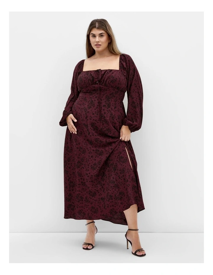 Abbigail Long Sleeve Print Maxi Dress in Cherry image 1