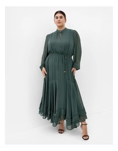 Yasmine Ruffle Maxi Dress in Fern