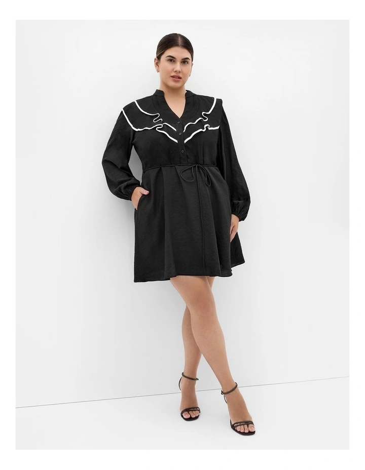 Bella Ruffle Trim Mini Dress in Black image 1
