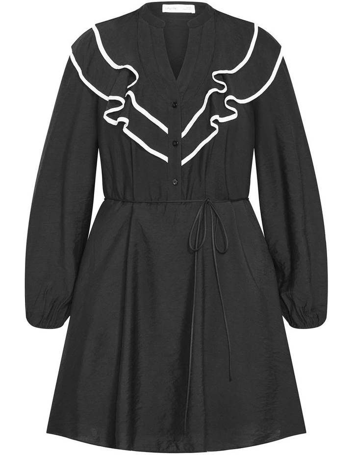 Bella Ruffle Trim Mini Dress in Black image 3