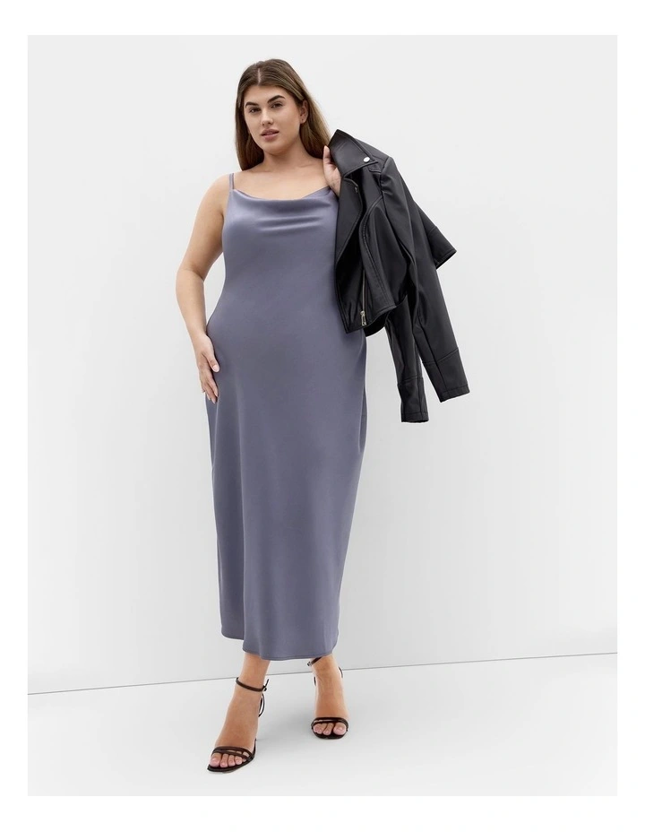 Satin Slip Dress in Slate image 3
