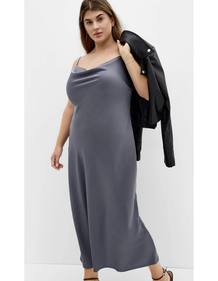 Satin Slip Dress in Slate image 6