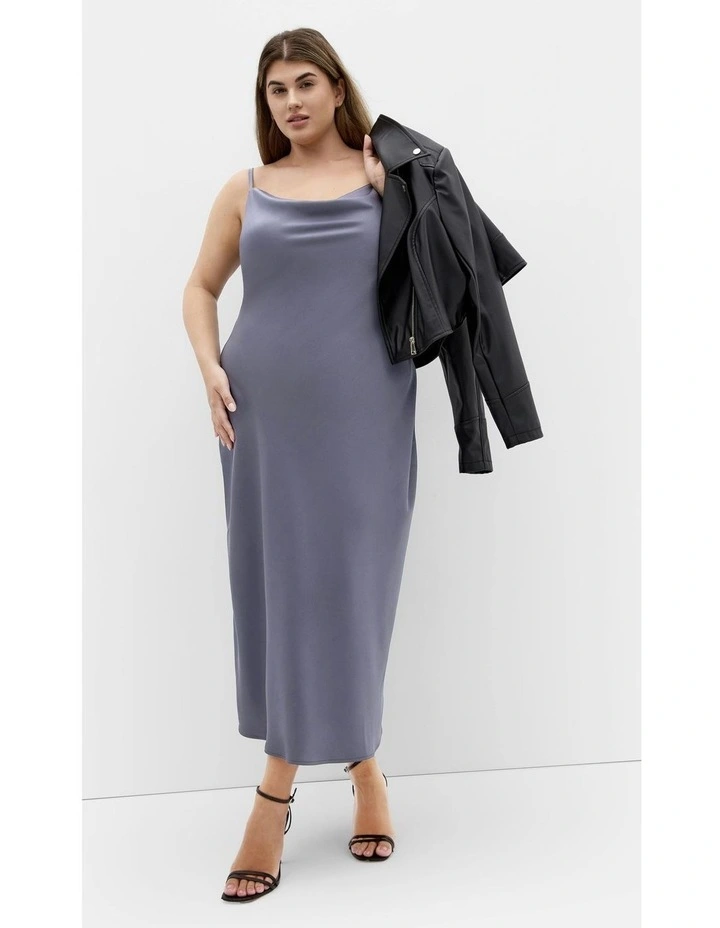 Satin Slip Dress in Slate image 7