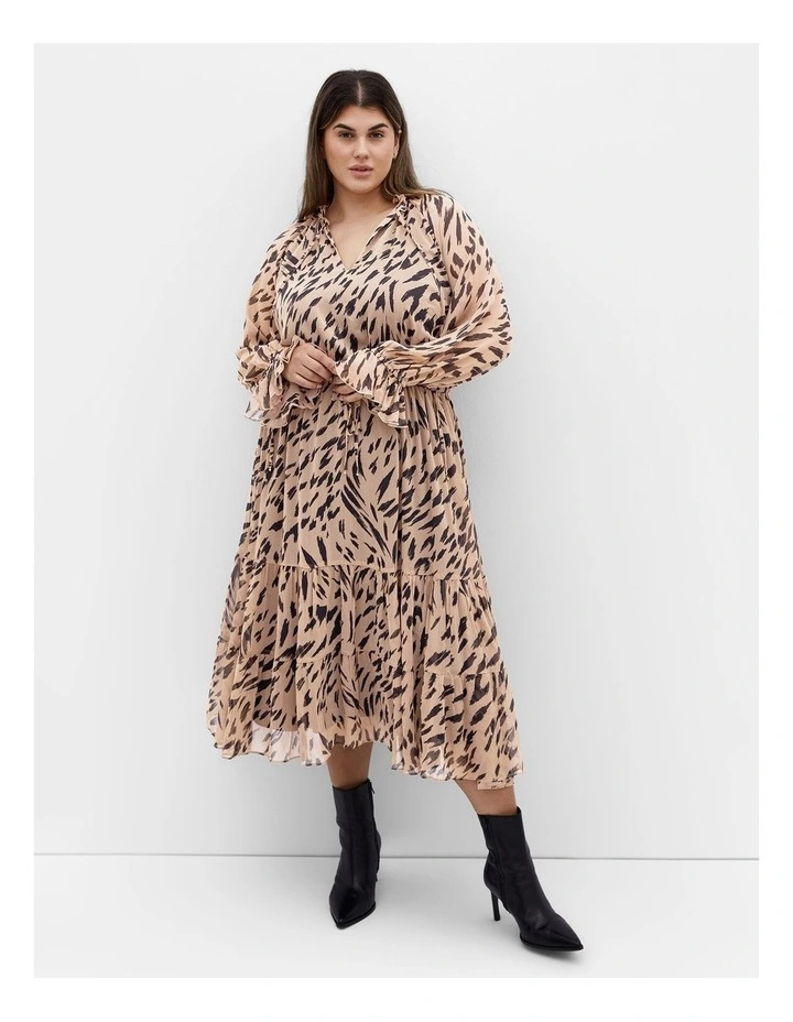 Rhea Animal Print Midi Dress in Stone image 1