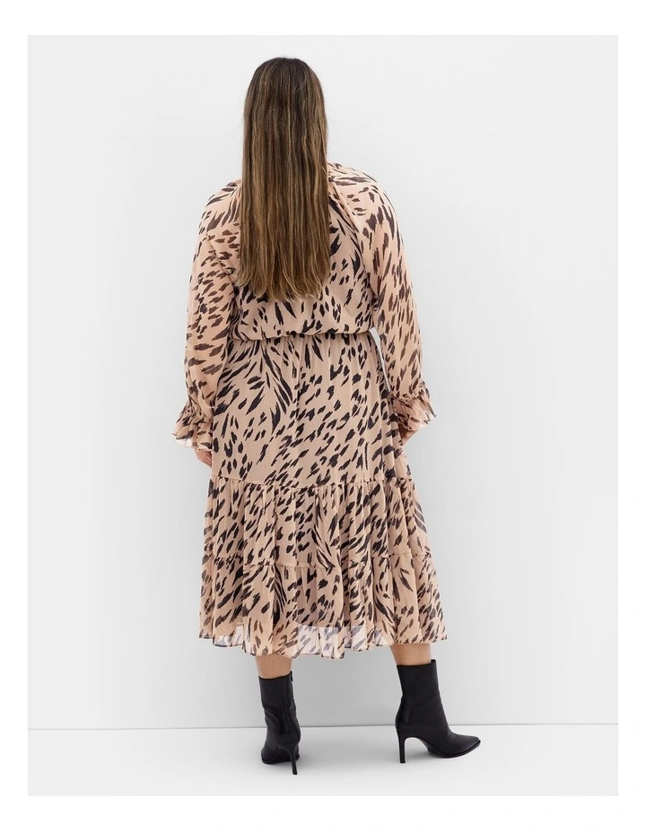Rhea Animal Print Midi Dress in Stone image 2