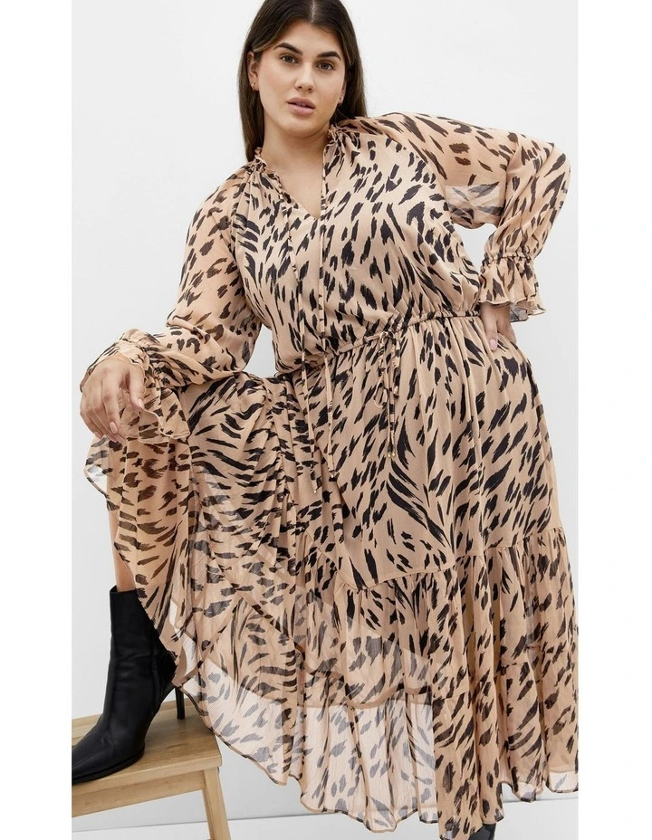 Rhea Animal Print Midi Dress in Stone image 5