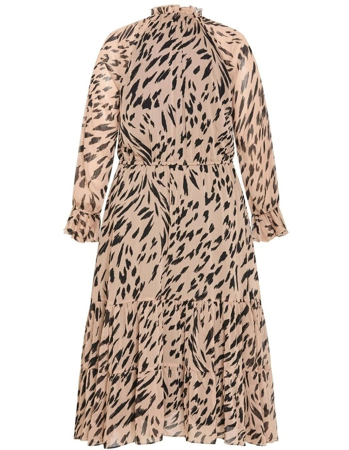Rhea Animal Print Midi Dress in Stone image 7