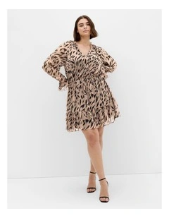 Rhea Animal Print Mini Dress in Stone
