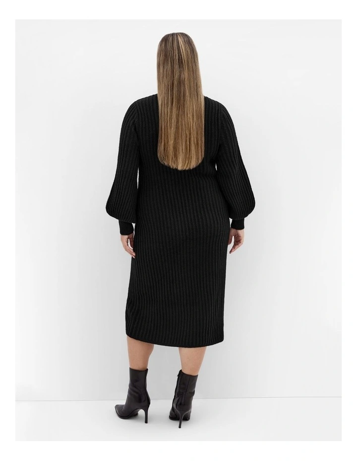 Sarah Long Sleeve Rib Dress in Black image 2
