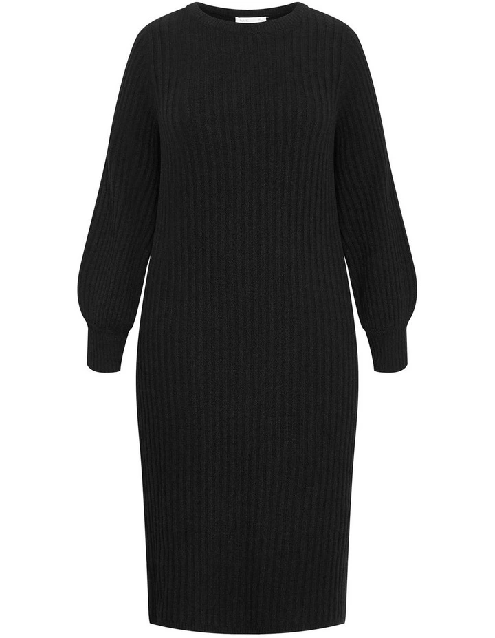 Sarah Long Sleeve Rib Dress in Black image 3
