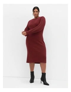 Sarah Long Sleeve Rib Dress in Bordeaux