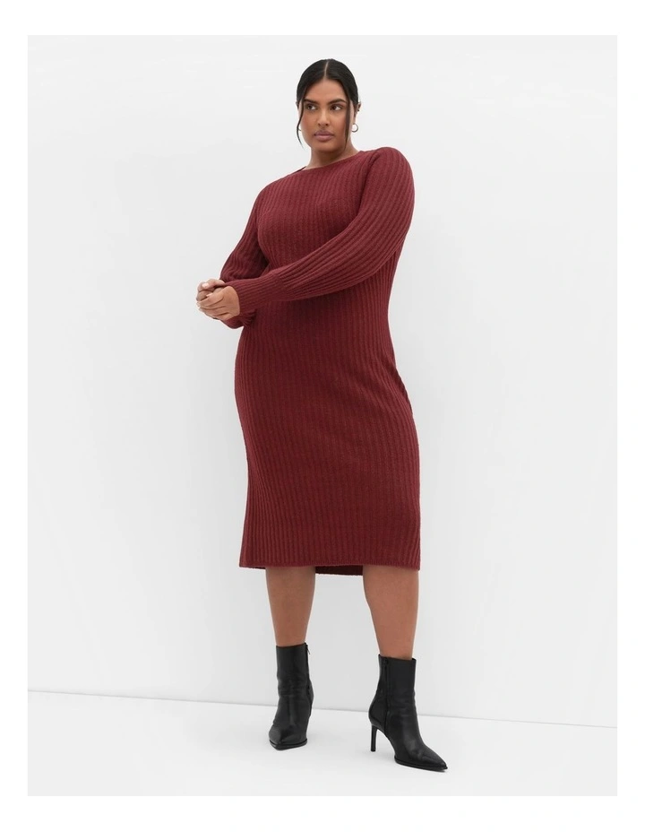 Sarah Long Sleeve Rib Dress in Bordeaux image 1