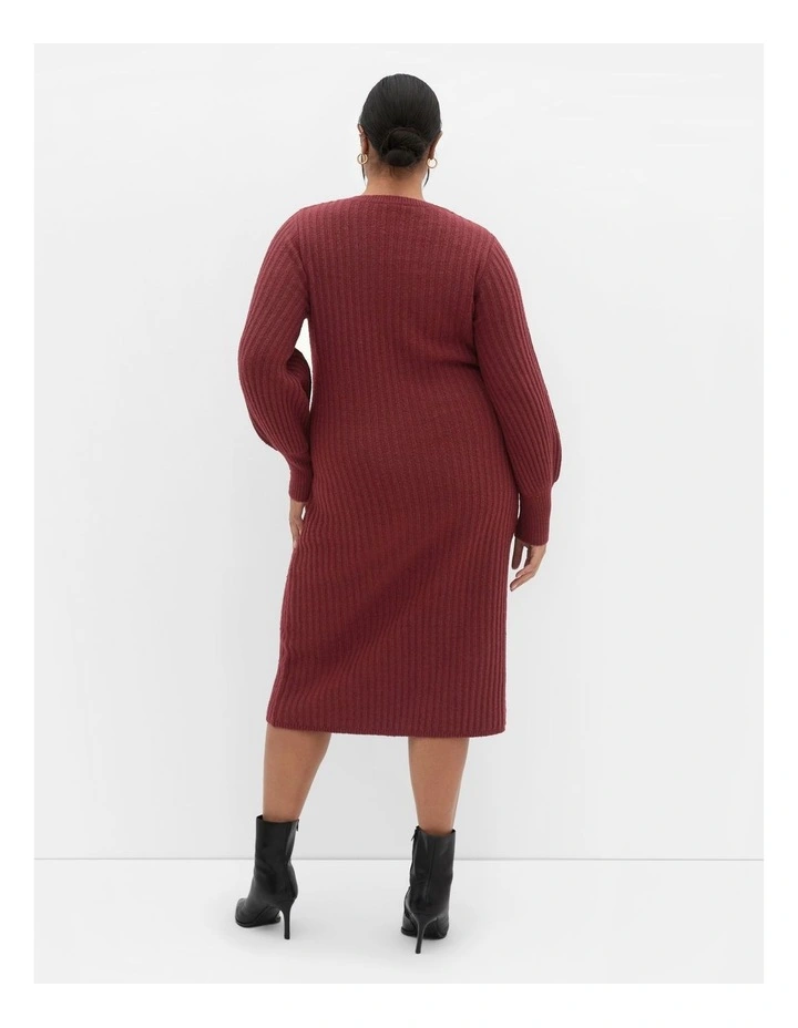 Sarah Long Sleeve Rib Dress in Bordeaux image 2