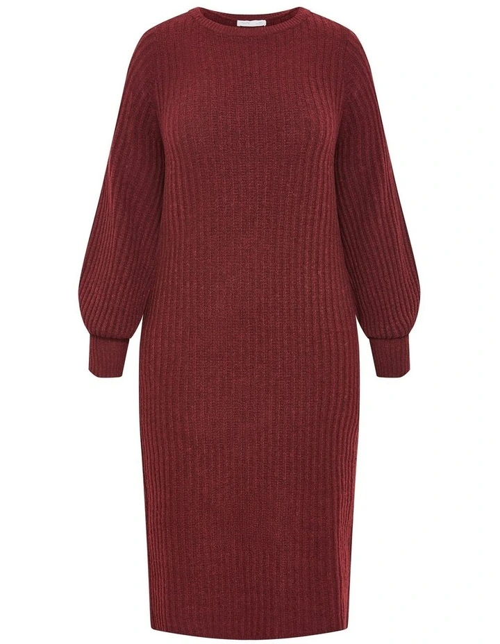 Sarah Long Sleeve Rib Dress in Bordeaux image 3